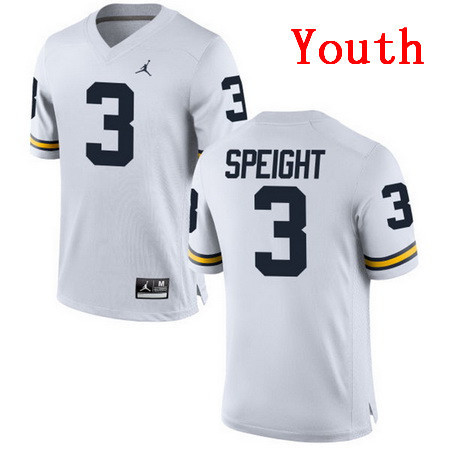 Youth Michigan Wolverines #3 Wilton Speight White Stitched College Football Brand Jordan NCAA Jersey