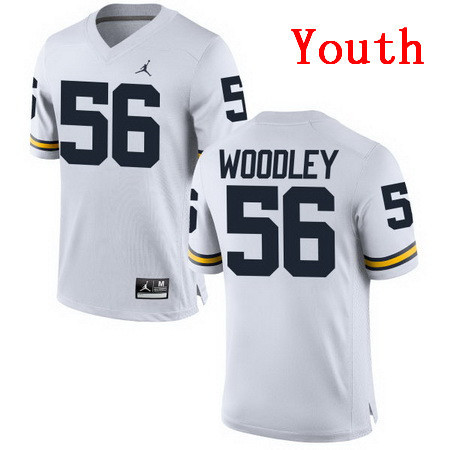 Youth Michigan Wolverines #56 LaMarr Woodley White Stitched College Football Brand Jordan NCAA Jersey