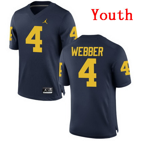 Youth Michigan Wolverines #4 Chirs Webber Retired Navy Blue Stitched College Football Brand Jordan NCAA Jersey