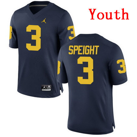 Youth Michigan Wolverines #3 Wilton Speight Navy Blue Stitched College Football Brand Jordan NCAA Jersey