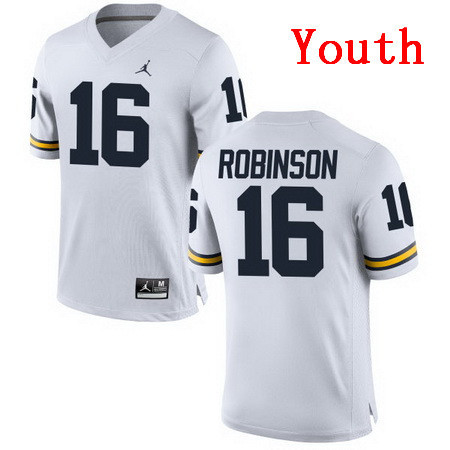 Youth Michigan Wolverines #16 Denard Robinson Retired White Stitched College Football Brand Jordan NCAA Jersey