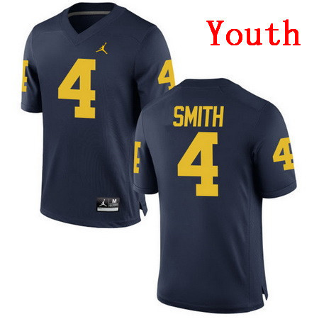 Youth Michigan Wolverines #4 De'Veon Smith Navy Blue Stitched College Football Brand Jordan NCAA Jersey