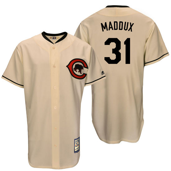 Men's Chicago Cubs Retired Player #31 Greg Maddux Full Button Cream Turn Back the Clock Throwback Authentic Player Jersey
