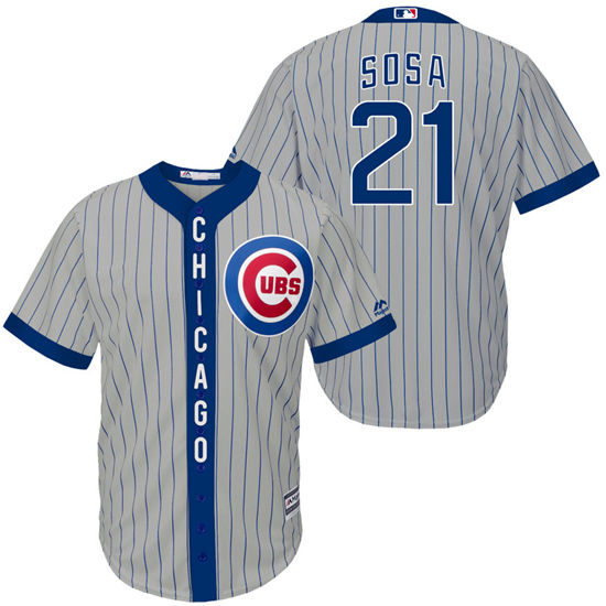 Men's Chicago Cubs Retired Player #21 Sammy Sosa 1980's Gray Stripe Turn Back the Clock Throwback Authentic Player Jersey