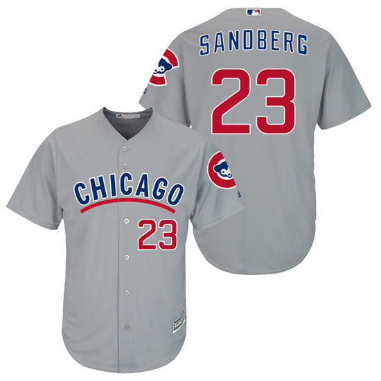 Men's Chicago Cubs Retired Player #23 Ryne Sandberg 1940's Gray/Red Turn Back the Clock Throwback Authentic Player Jersey