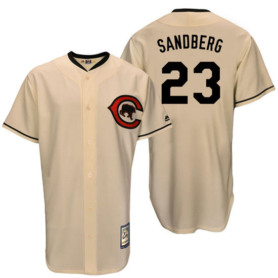 Men's Chicago Cubs Retired Player #23 Ryne Sandberg Full Button Cream Turn Back the Clock Throwback Authentic Player Jersey