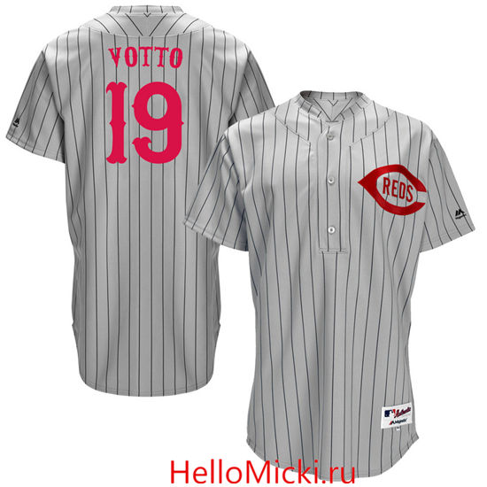 Men's Cincinnati Reds #19 Joey Votto Gray Stripe Turn Back the Clock Throwback Authentic Player Jersey