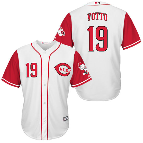 Men's Cincinnati Reds #19 Joey Votto White/Red Turn Back the Clock Throwback Authentic Player Jersey