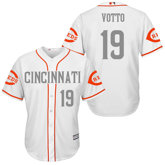 Men's Cincinnati Reds #19 Joey Votto White/Gray Turn Back the Clock Throwback Authentic Player Jersey