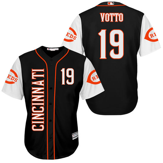 Men's Cincinnati Reds #19 Joey Votto Majestic Black Turn Back the Clock Throwback Authentic Player Jersey