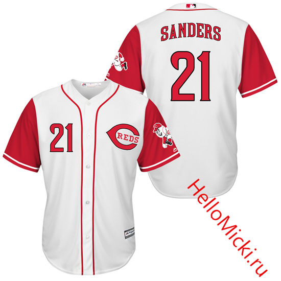 Men's Cincinnati Reds Retired Player #21 Deion Sanders White/Red Turn Back the Clock Throwback Authentic Player Jersey