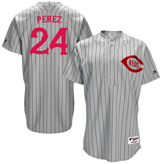 Men's Cincinnati Reds Retired Player #24 Tony Perez Gray Stripe Turn Back the Clock Throwback Authentic Player Jersey