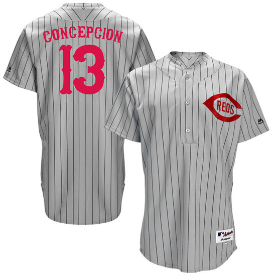 Men's Cincinnati Reds Retired Player #13 Dave Concepcion Gray Stripe Turn Back the Clock Throwback Authentic Player Jersey