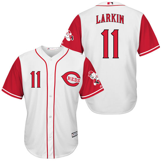 Men's Cincinnati Reds Retired Player #11 Barry Larkin White/Red Turn Back the Clock Throwback Authentic Player Jersey