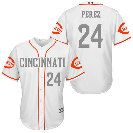 Men's Cincinnati Reds Retired Player #24 Tony Perez White/Gray Turn Back the Clock Throwback Authentic Player Jersey