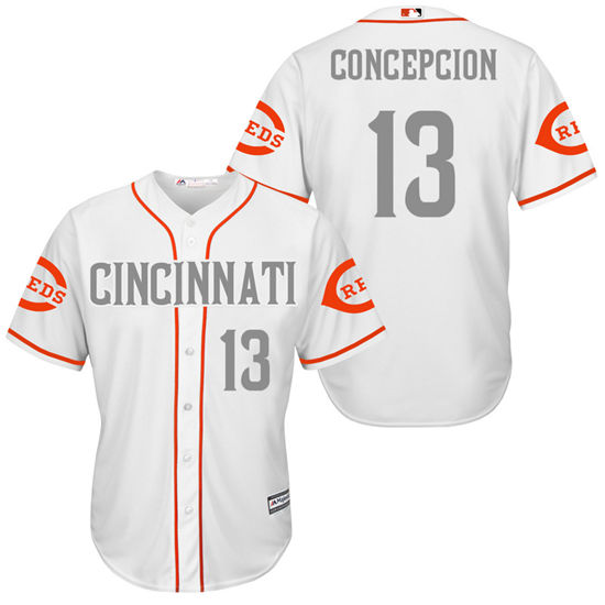 Men's Cincinnati Reds Retired Player #13 Dave Concepcion White/Gray Turn Back the Clock Throwback Authentic Player Jersey