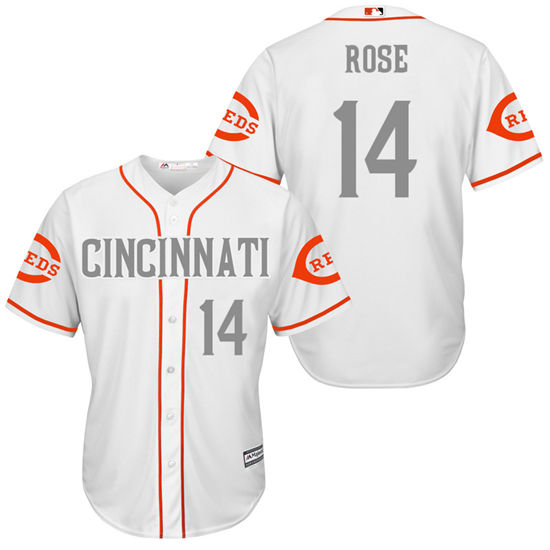 Men's Cincinnati Reds Retired Player #14 Pete Rose White/Gray Turn Back the Clock Throwback Authentic Player Jersey