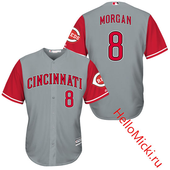 Men's Cincinnati Reds Retired Player #8 Joe Morgan 1961-1966 Gray Red Turn Back the Clock Throwback Authentic Player Jersey