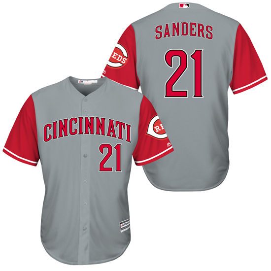 Men's Cincinnati Reds Retired Player #21 Deion Sanders 1961-1966 Gray Red Turn Back the Clock Throwback Authentic Player Jersey