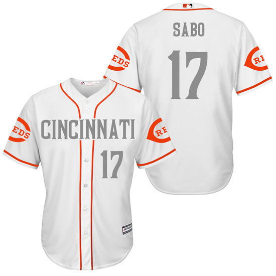 Men's Cincinnati Reds Retired Player #17 Chris Sabo White/Gray Turn Back the Clock Throwback Authentic Player Jersey