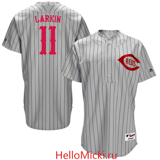 Men's Cincinnati Reds Retired Player #11 Barry Larkin Gray Stripe Turn Back the Clock Throwback Authentic Player Jersey
