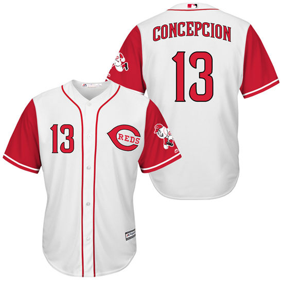 Men's Cincinnati Reds Retired Player #13 Dave Concepcion White/Red Turn Back the Clock Throwback Authentic Player Jersey