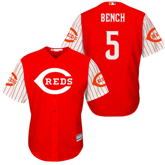 Men's Cincinnati Reds Retired Player #5 Johnny Bench Red Turn Back the Clock Throwback Authentic Player Jersey