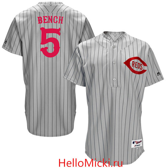 Men's Cincinnati Reds Retired Player #5 Johnny Bench Gray Stripe Turn Back the Clock Throwback Authentic Player Jersey