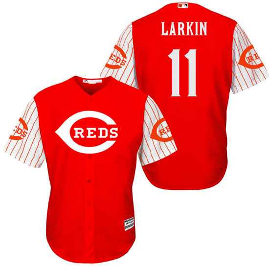 Men's Cincinnati Reds Retired Player #11 Barry Larkin Red Turn Back the Clock Throwback Authentic Player Jersey