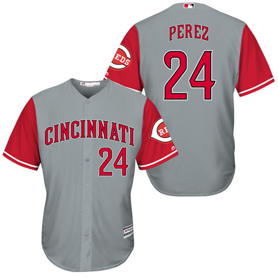 Men's Cincinnati Reds Retired Player #24 Tony Perez 1961-1966 Gray Red Turn Back the Clock Throwback Authentic Player Jersey