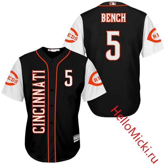 Men's Cincinnati Reds Retired Player #5 Johnny Bench Majestic Black Turn Back the Clock Throwback Authentic Player Jersey