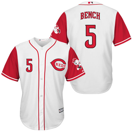 Men's Cincinnati Reds Retired Player #5 Johnny Bench White/Red Turn Back the Clock Throwback Authentic Player Jersey