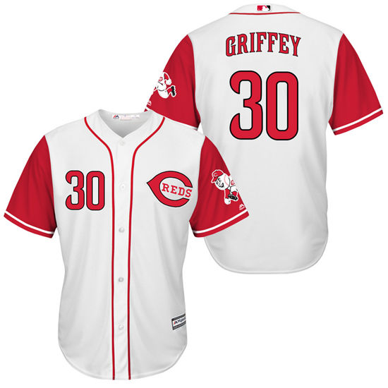 Men's Cincinnati Reds Retired Player #30 Ken Griffey Jr. White/Red Turn Back the Clock Throwback Authentic Player Jersey