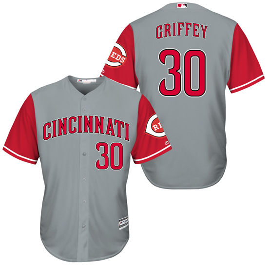 Men's Cincinnati Reds Retired Player #30 Ken Griffey Jr. 1961-1966 Gray Red Turn Back the Clock Throwback Authentic Player Jersey