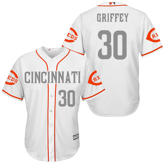 Men's Cincinnati Reds Retired Player #30 Ken Griffey Jr. White/Gray Turn Back the Clock Throwback Authentic Player Jersey