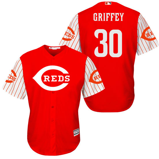 Men's Cincinnati Reds Retired Player #30 Ken Griffey Jr. Red Turn Back the Clock Throwback Authentic Player Jersey
