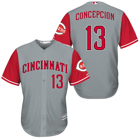Men's Cincinnati Reds Retired Player #13 Dave Concepcion 1961-1966 Gray Red Turn Back the Clock Throwback Authentic Player Jersey