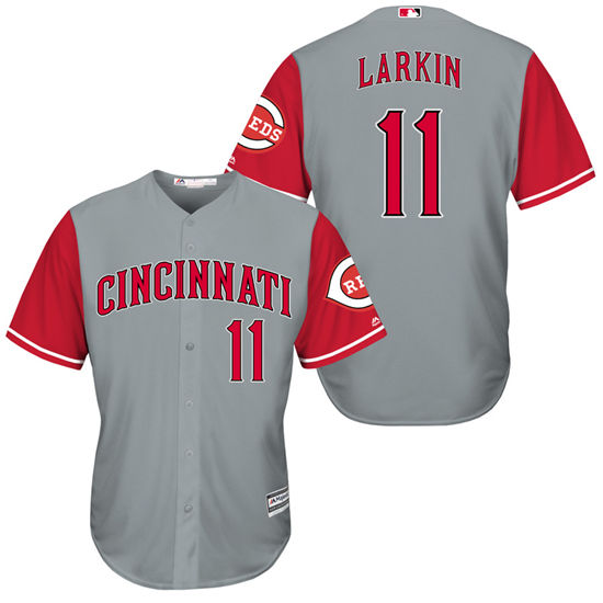 Men's Cincinnati Reds Retired Player #11 Barry Larkin 1961-1966 Gray Red Turn Back the Clock Throwback Authentic Player Jersey