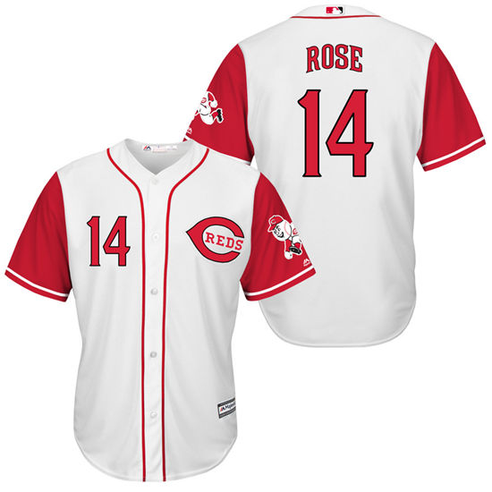 Men's Cincinnati Reds Retired Player #14 Pete Rose White/Red Turn Back the Clock Throwback Authentic Player Jersey