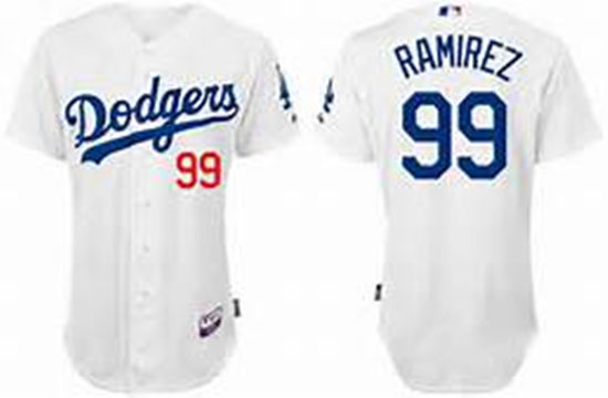 Men's Los Angeles Dodgers #99 Manny Ramirez White Home Majestic Cooperstown Throwback Jersey