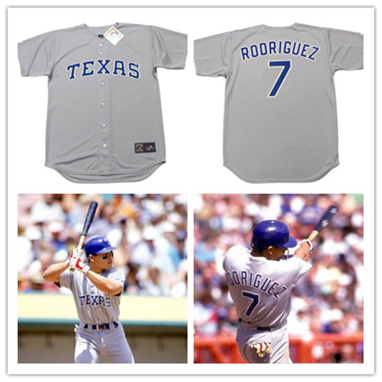 Men's Texas Rangers #7 Ivan Rodriguez 1993 Gray Majestic Cooperstown Throwback Away Jersey