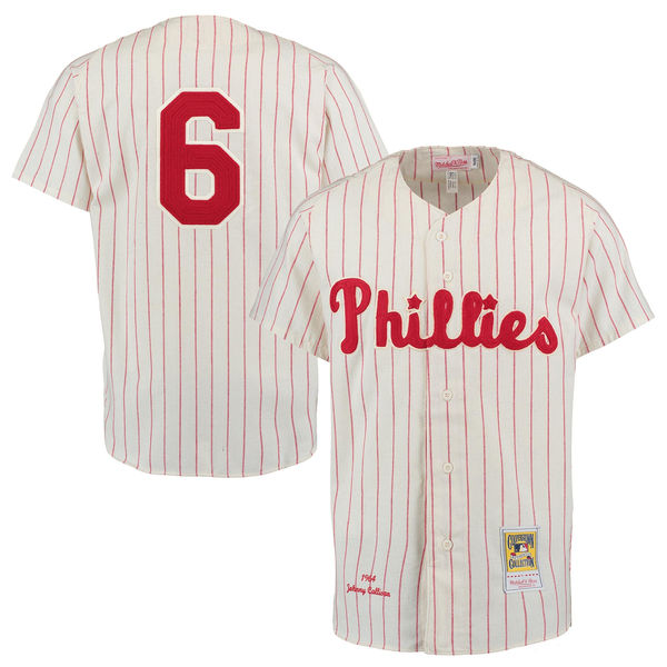 Men's 1964 Philadelphia Phillies #6 Johnny Callison Mitchell & Ness Cream Authentic Throwback Jersey