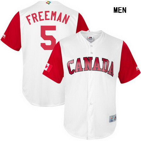 Men's Canada Baseball #5 Freddie Freeman Majestic White 2017 World Baseball Classic Stitched Replica Jersey