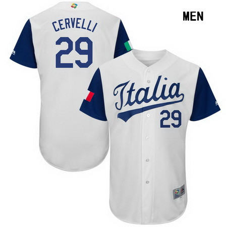 Men's Italy Baseball #29 Francisco Cervelli Majestic White 2017 World Baseball Classic Stitched Authentic Jersey