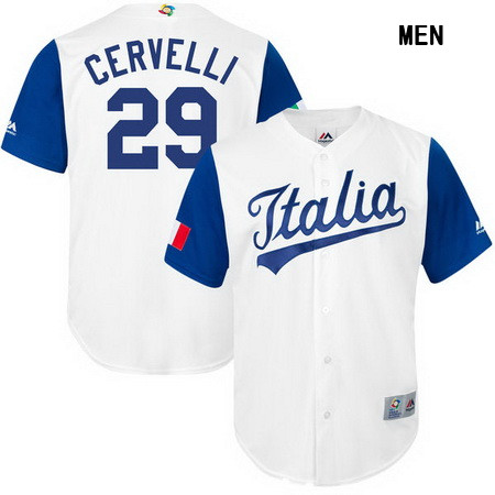 Men's Italy Baseball #29 Francisco Cervelli Majestic White 2017 World Baseball Classic Stitched Replica Jersey
