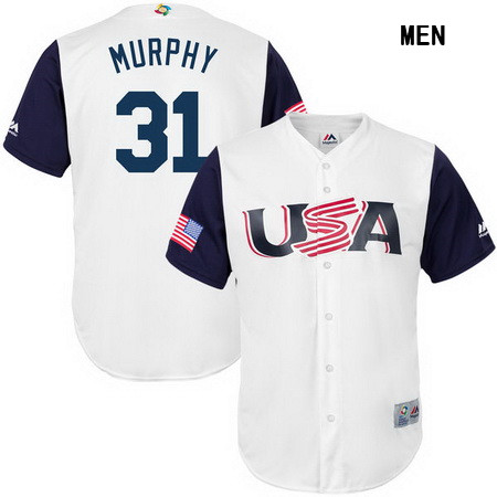 Men's USA Baseball #31 Daniel Murphy Majestic White 2017 World Baseball Classic Stitched Replica Jersey