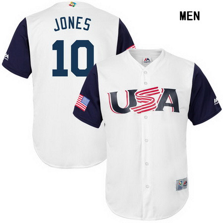 Men's USA Baseball #10 Adam Jones Majestic White 2017 World Baseball Classic Stitched Replica Jersey