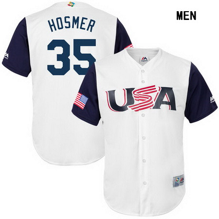 Men's USA Baseball #35 Eric Hosmer Majestic White 2017 World Baseball Classic Stitched Replica Jersey