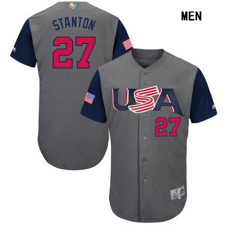 Men's USA Baseball #27 Giancarlo Stanton Majestic Gray 2017 World Baseball Classic Stitched Authentic Jersey