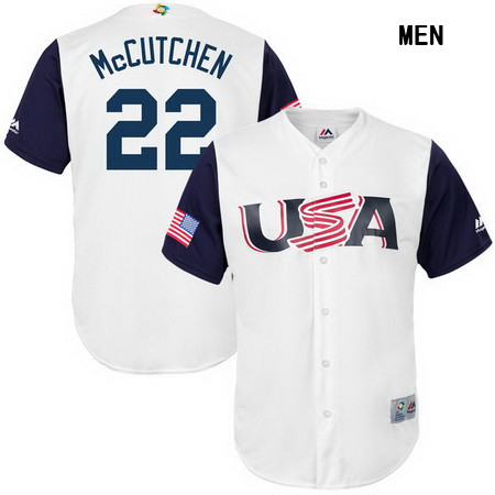 Men's USA Baseball #22 Andrew McCutchen Majestic White 2017 World Baseball Classic Stitched Replica Jersey
